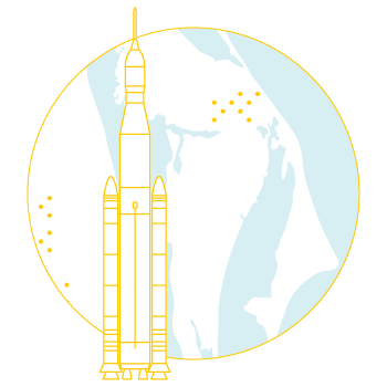 illustration of rocket over Florida Space Coast