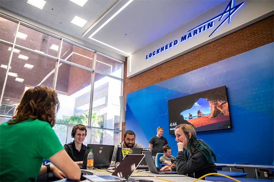 Group of students in Lockheed Martin center at UCF