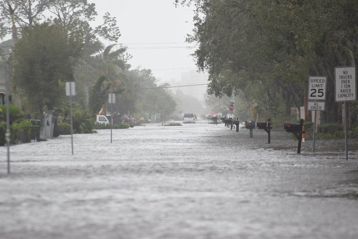 Street flooded by rainwater