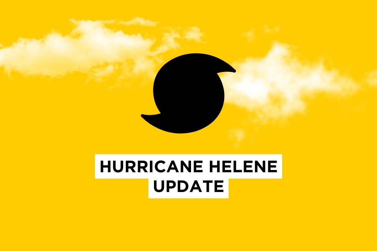 A hurricane icon with the words Hurricane Helene Update below it