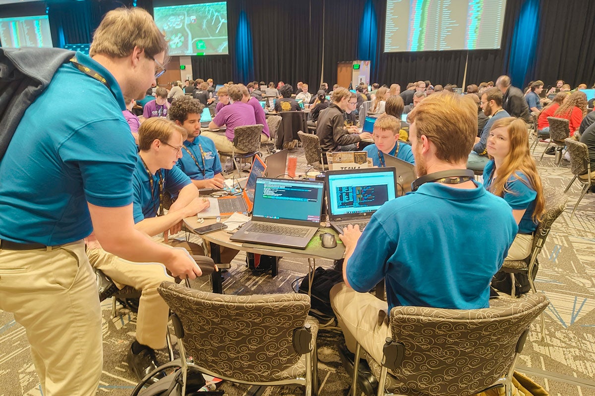 A group of students working at computers