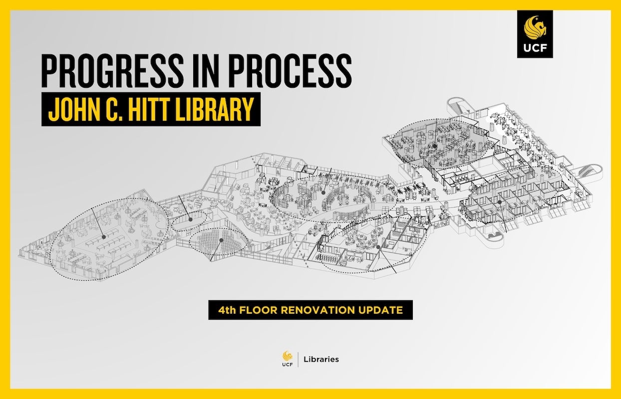 A blueprint of the fourth floor of the John C. Hitt Library