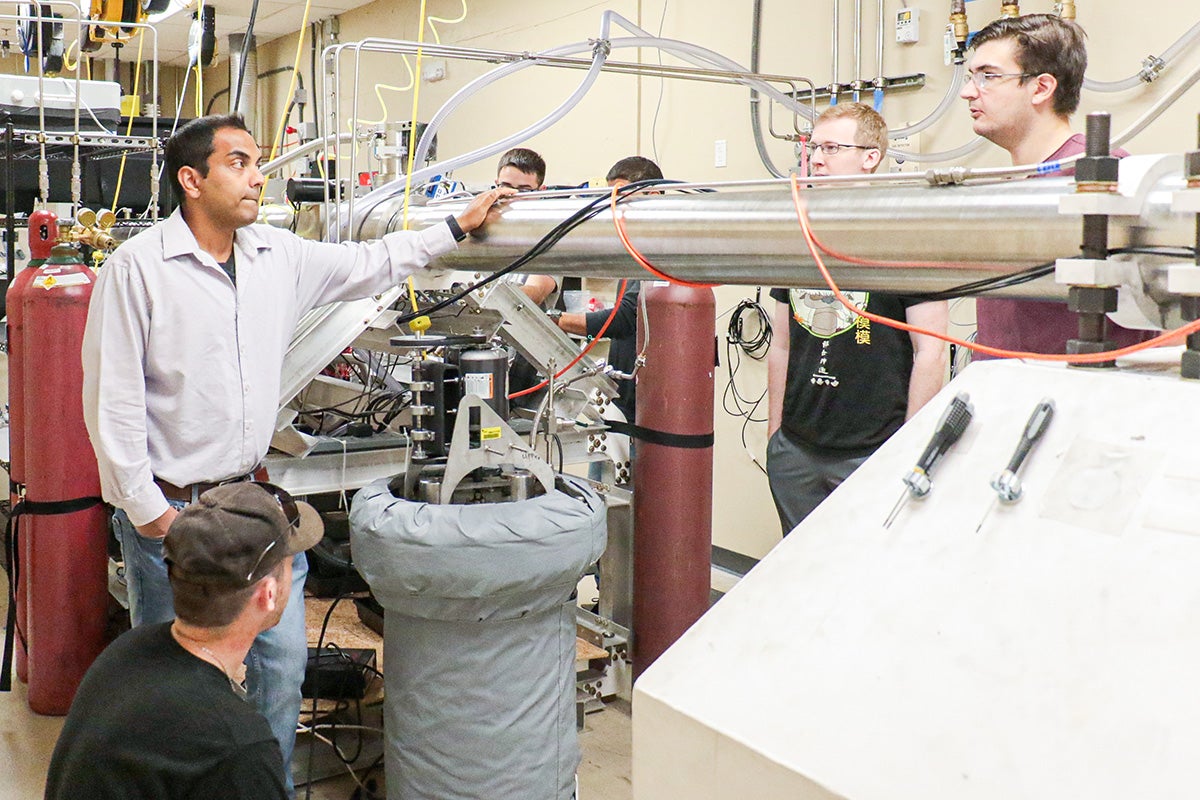 UCF Professor Subith Vasu is shown with students