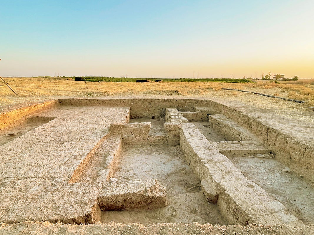 Standing mudbrick architecture from a 10 meter by 10 meter excavation in the Kurd Qaburstan lower-town palace, view to north.