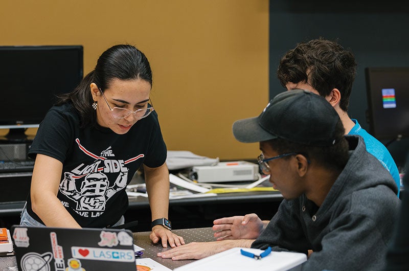 Students working at a table