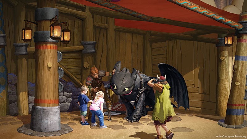 A artist conceptual rendering of kids looking at a dragon