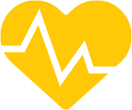 A yellow heart icon with a heartbeat line going through it